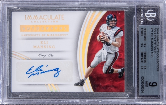 2016 Immaculate Collection Collegiate Gold #71 Eli Manning Signed Card (#1/1) - BGS MINT 9/BGS 10 Auto